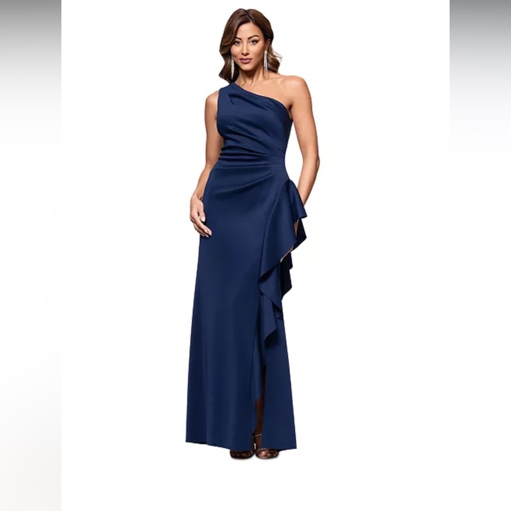 Xscape One Shoulder Navy Dress  Size 6 Mother of the Bride/Groom